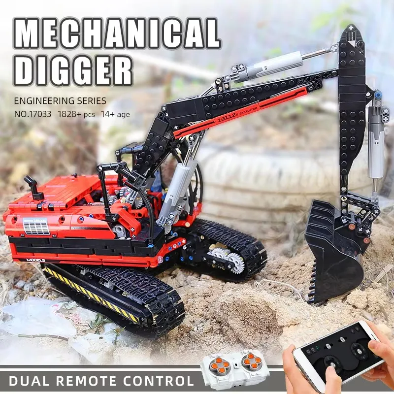 MOULD KING 17033 Engineering Toys for Kids Technical Building Kits Motorized Excavator Clawler Truck Model Bricks Christmas Gift