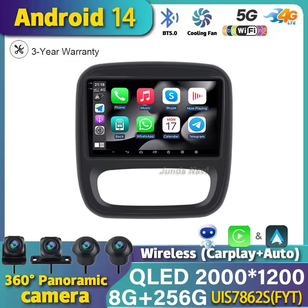 

Android 14 For Renault Trafic 3 2014-2021 Opel Vivaro B 2014-2018 Car Radio Multimedia Video Player Navigation GPS CarPlay QLED