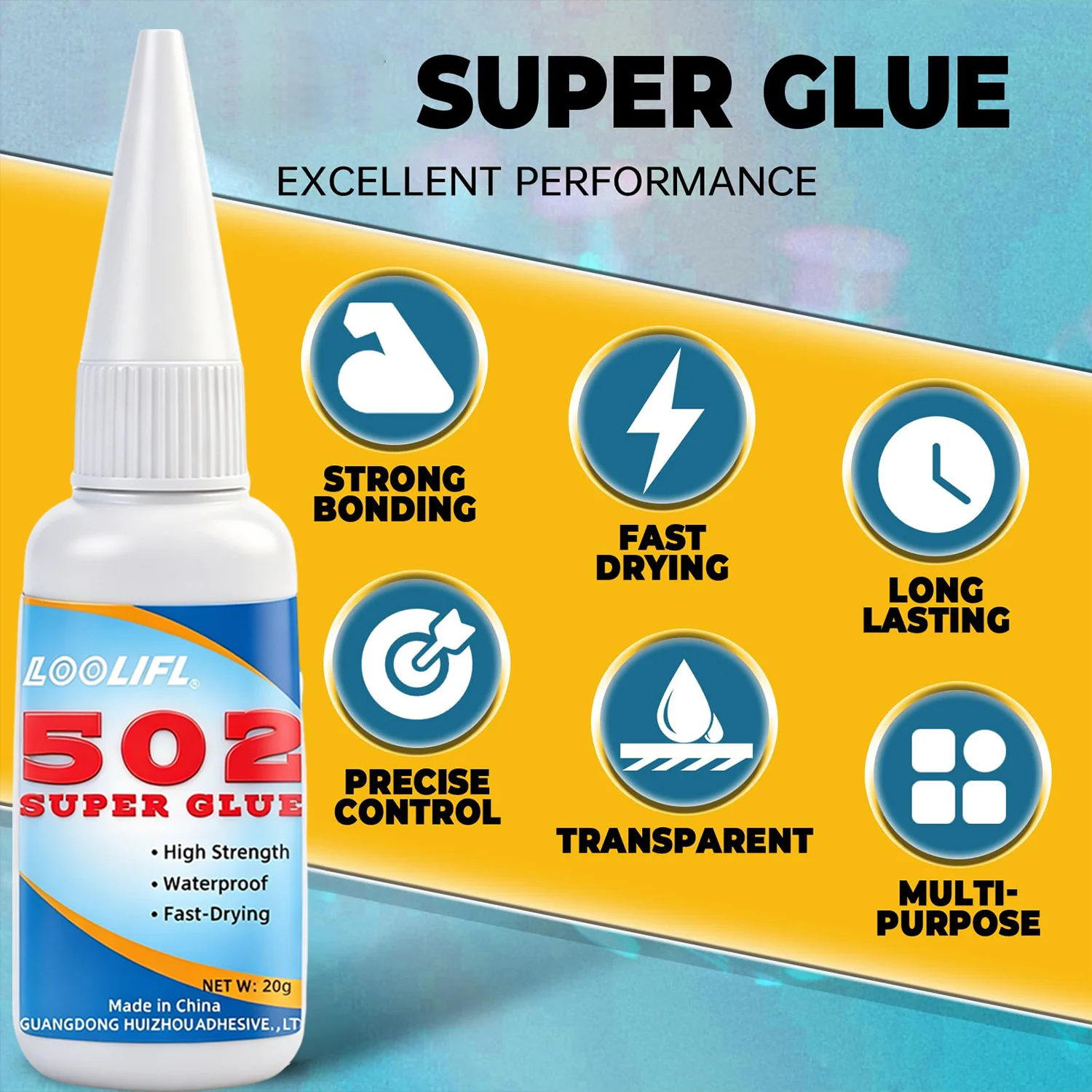 LOOLIFL502 Super Glue Extra Strong Universal Quick-Drying Instant Cyanoacrylate Adhesive for Glass Wood Metal DIY Clear Repair T view 3