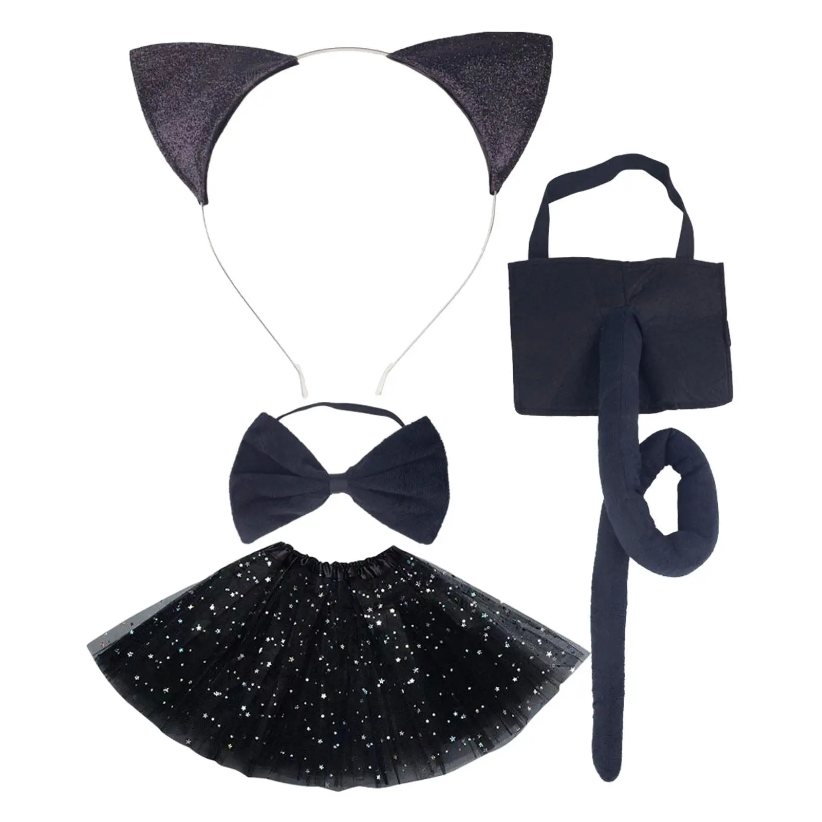 Kids Cat Ears, Bow Tie and Tail Set for Children Stage Performance Halloween