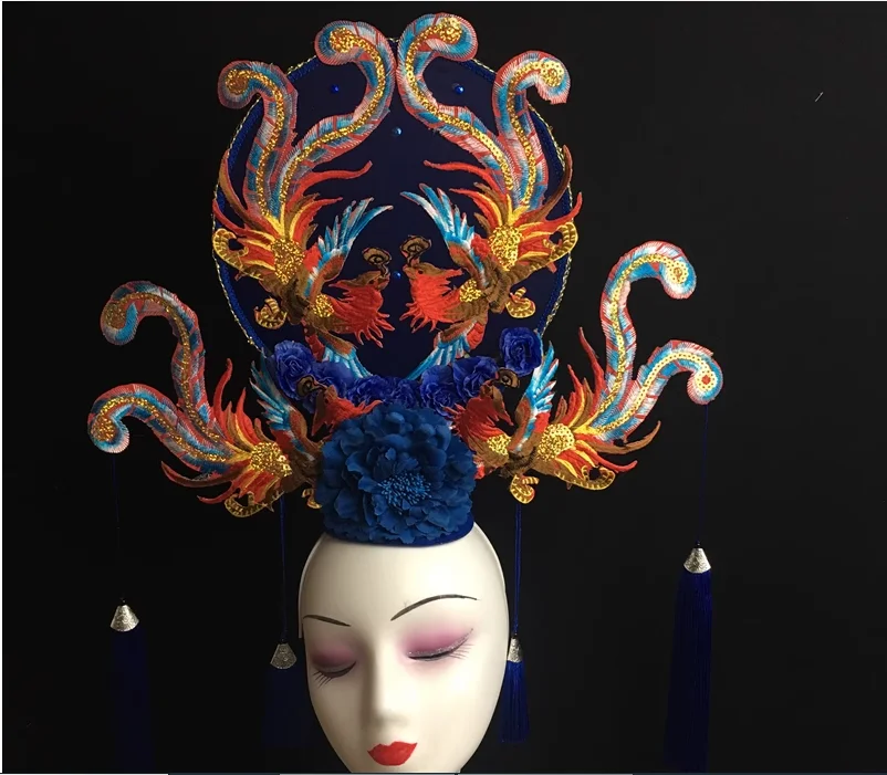 

Chinese Style Embroidery Tassel Exaggerated Headwear Stage Vintage Dance Hat