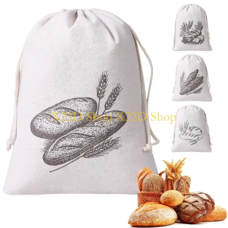 

X22D Cotton Fabric Bread Freshnesses Bag with Drawstring and TPU Lined Reusable Container For Sandwich Bread Rolls Pastries