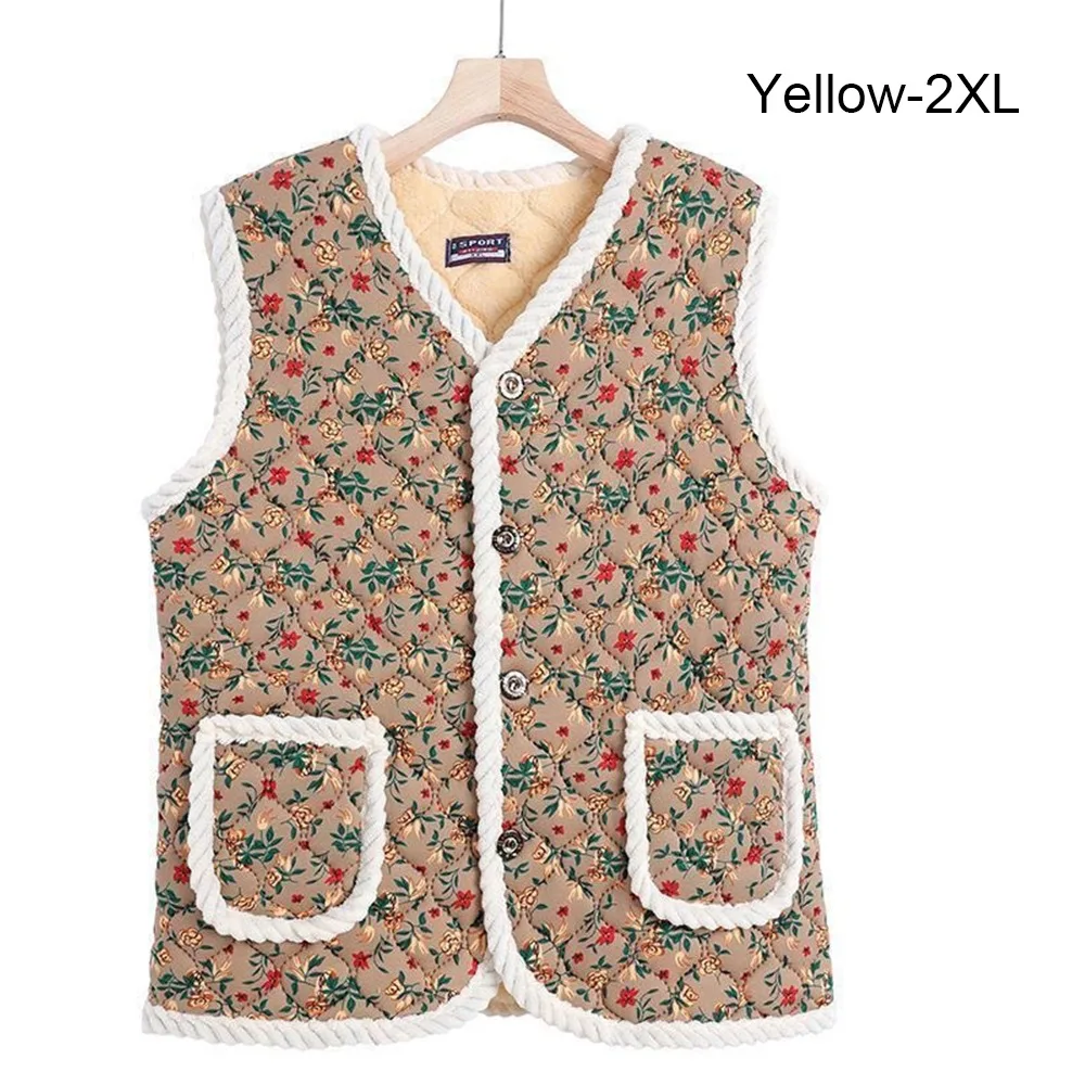 Warm Fleece-Lined and Thickened Floral Vest Soft Padded Cottagecore Style Kimchi Vest Lightweight Fleece Vest Autumn Winter