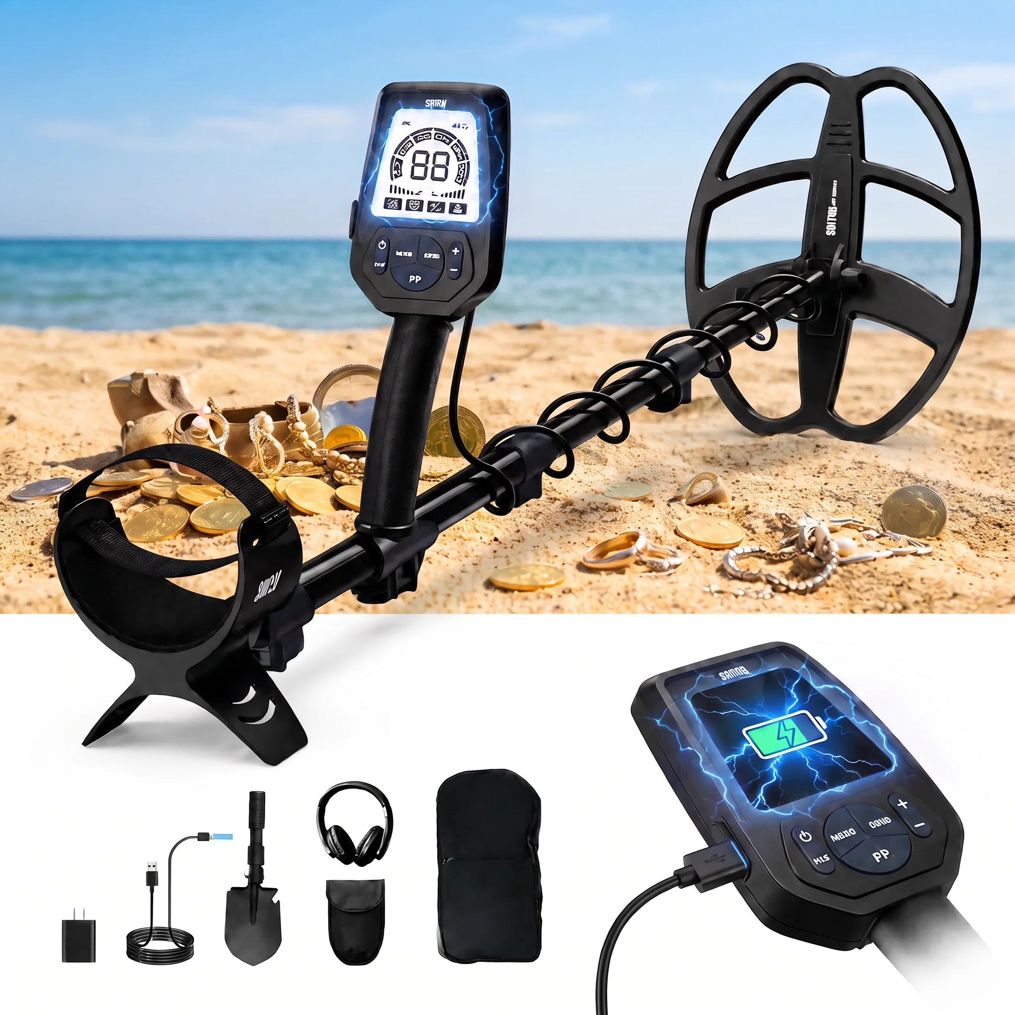 SUNPOW Professional Rechargeable Metal Detector, 11