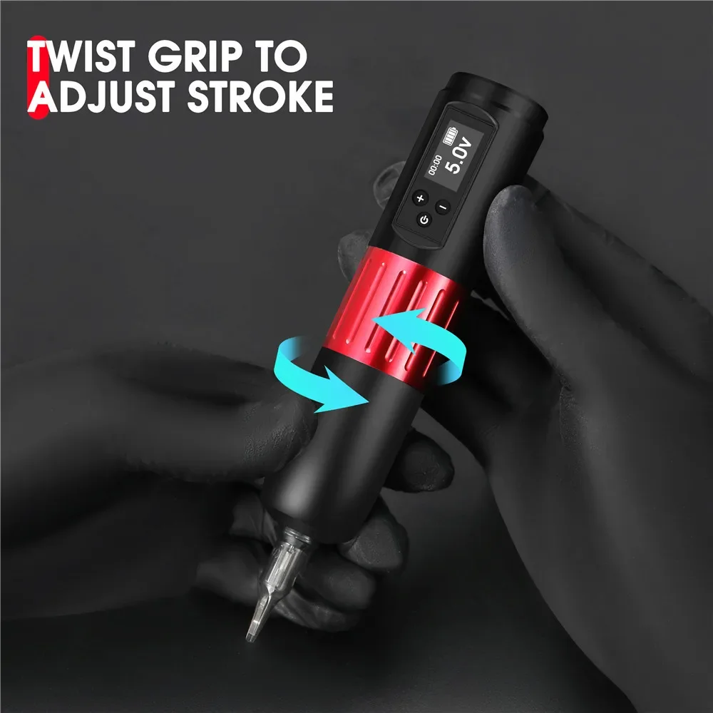 Wireless Tattoo Machine Kit Adjustable Stroke 3.5mm Digital LED Display 20pcs Mixed Tattoo Cartridge Needles for Tattoo Artists