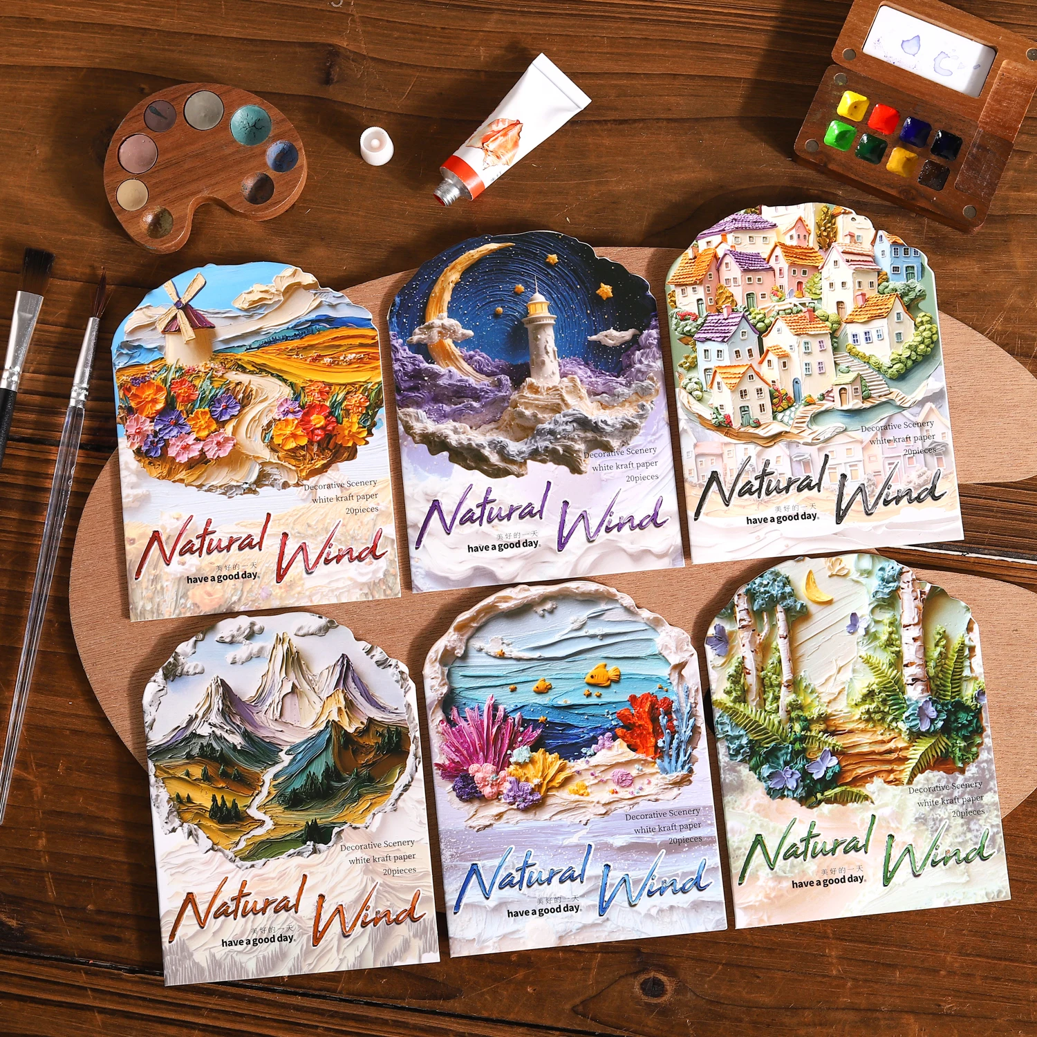 Vintage Oil Painting Flower Town Mountain Landscape Sticker Creative DIY Journal Material Collage Scrapbooking Stationery