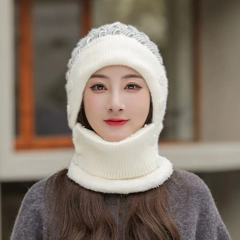 New Thickened Hat Scarf Set Knitted Detachable Ear Protection Cap Winter Warm Bonnet Caps Outdoor