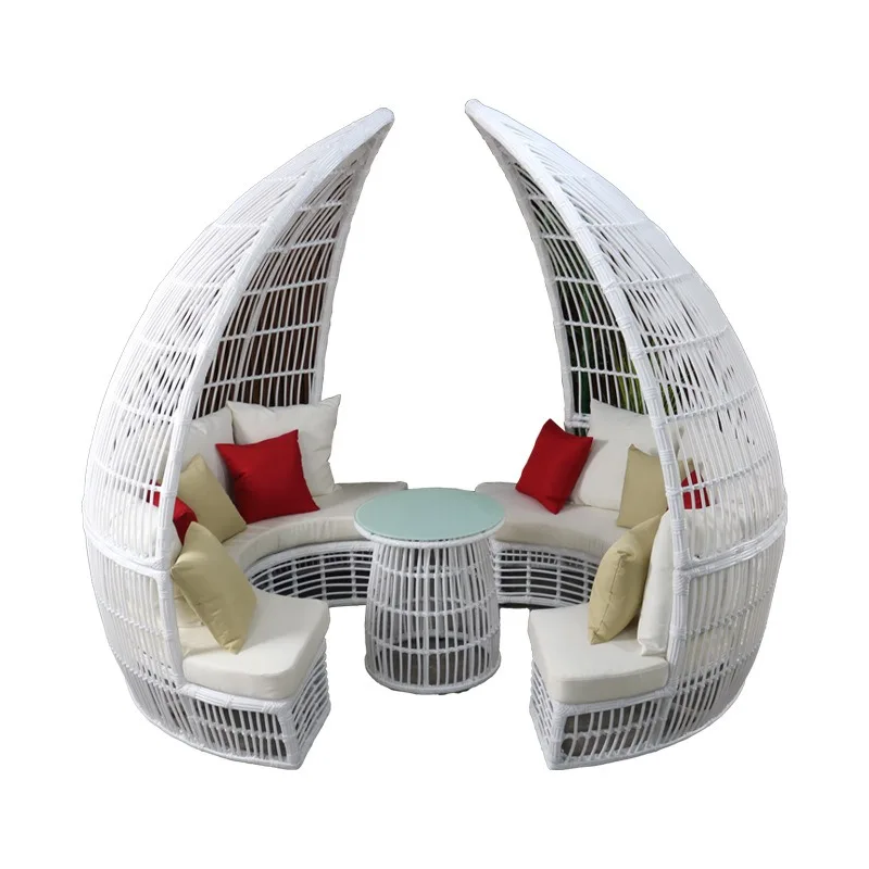 Lying Bed Outdoor Leisure Large Round Bed Bird's Nest Hotel Clubhouse Sales Office Terrace Imitation Rattan Bed