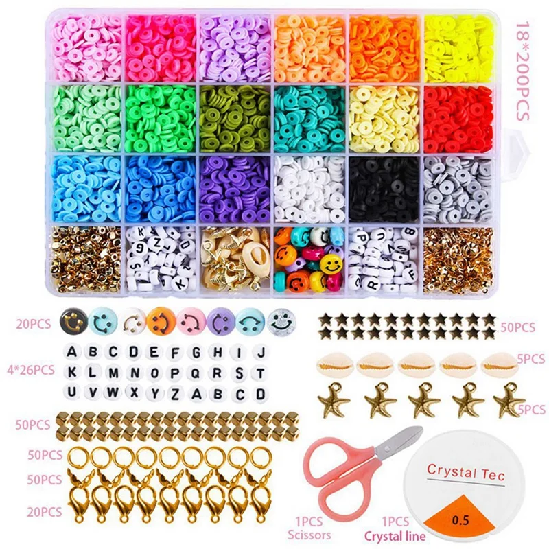 7200Pcs 6Mm Clay Bracelet Beads For Jewelry Making Kit,Flat Round Polymer Clay Heishi Beads DIY Handmade Accessories