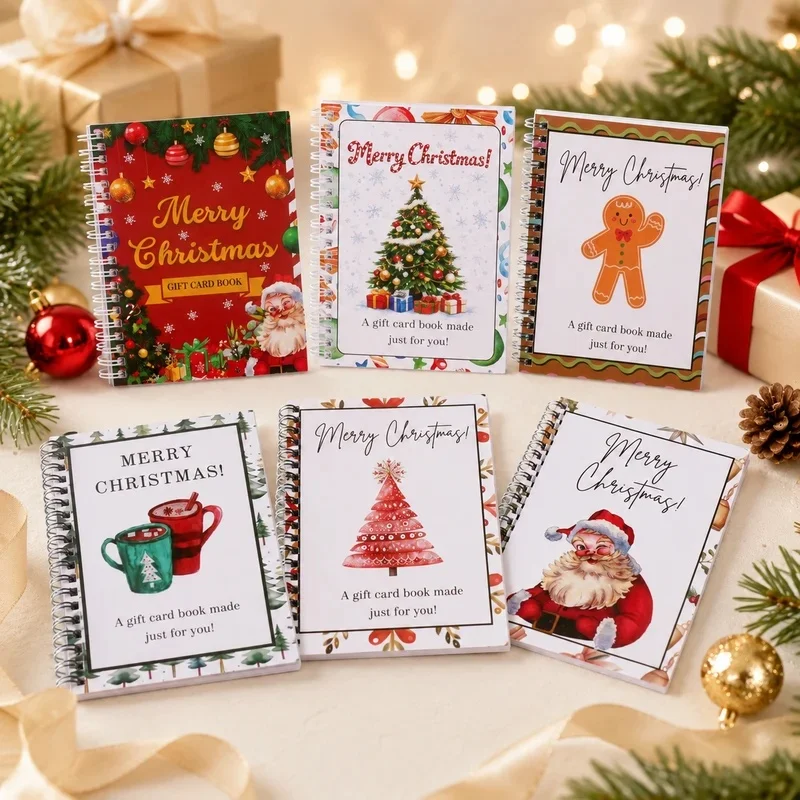 Gift Card Book, 6 Designs Portable, Cute Cartoon Xmas Pattern, Card Holder Organizer, For Office Holiday Use, Creative Gift