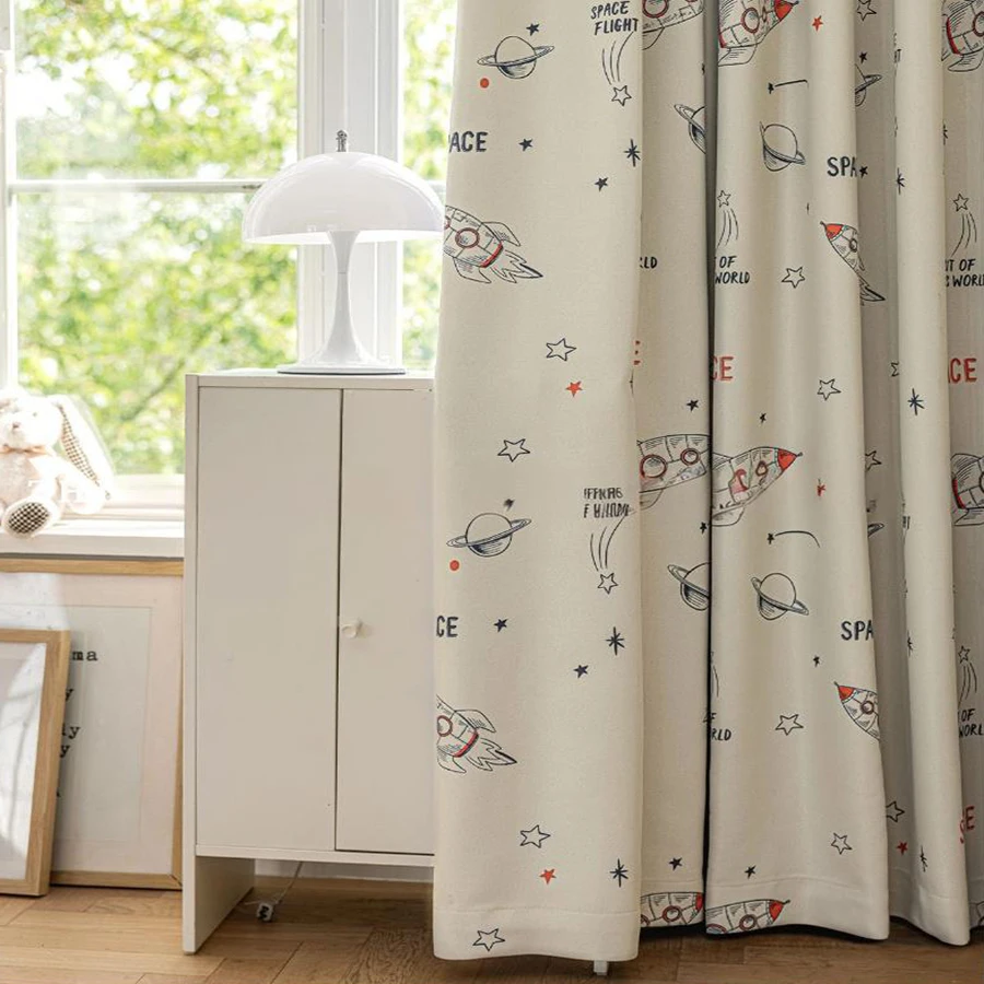 Cartoon Children's Space Soaring Blackout Curtains, Cute Digital Print Shade Curtains For Boys and Girls Living Room Decorative