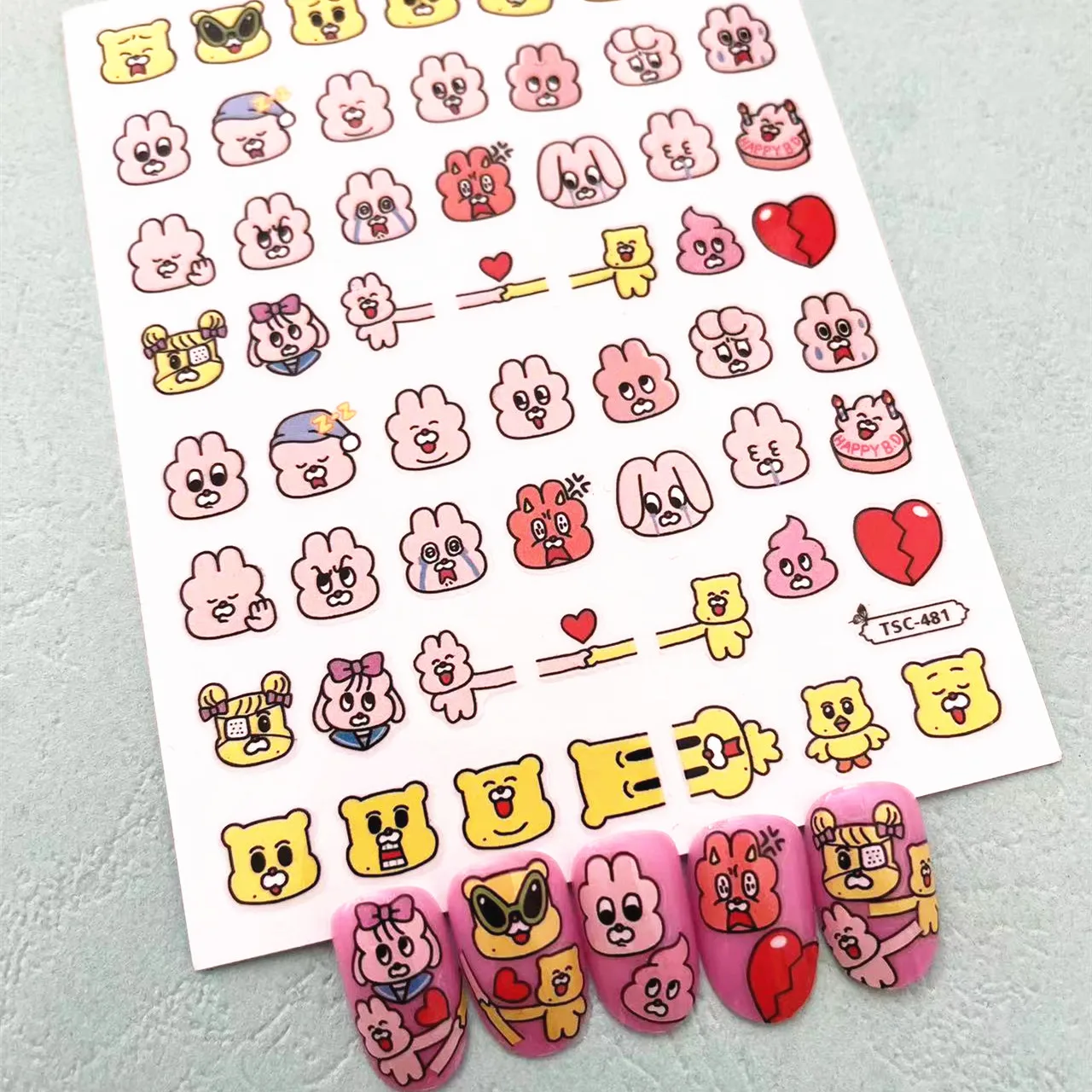 1 PC Cute Bear Animals Design Self Adhesive Back Glue Decal Stamping DIY Decoration Tools Nail Stickers TSC 186