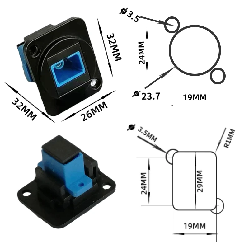 Fiber optic SC mother base to SC mother base straight butt joint, with screw fixed panel adapter connector module