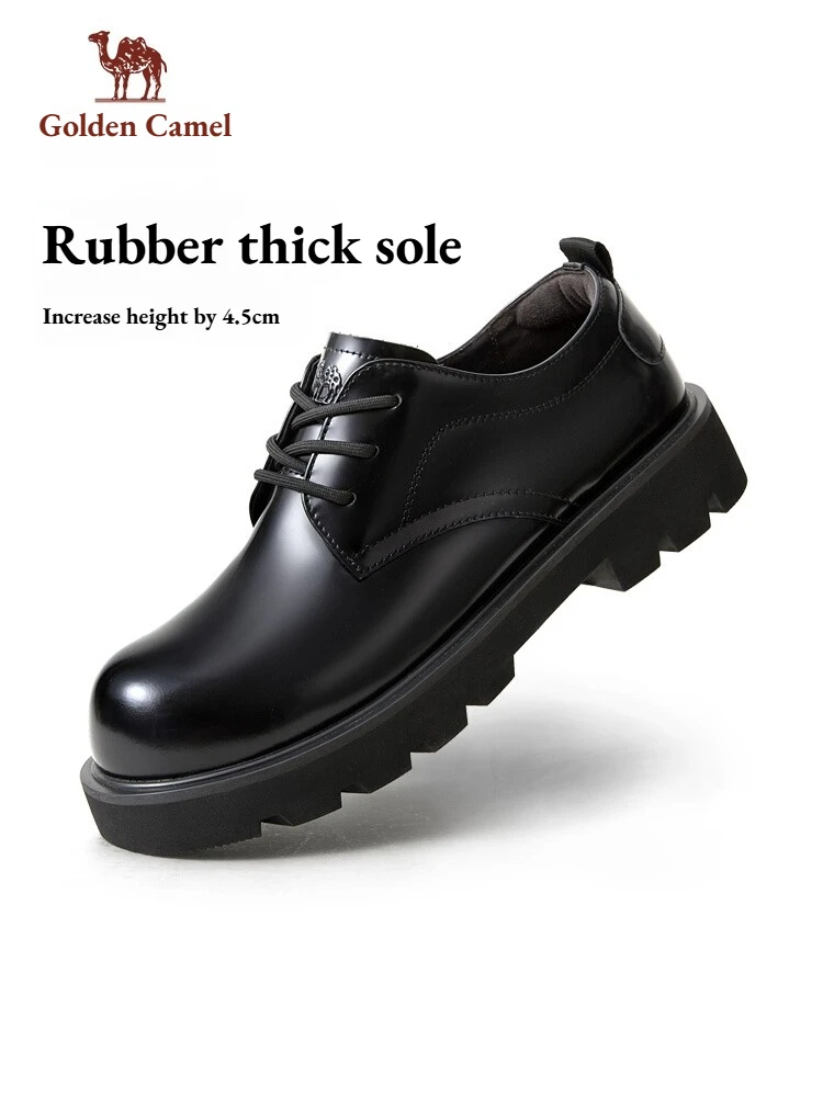Golden Camel Men's Shoes Luxury Brand Genuine Leather Thick Sole Round Head Derby Shoes New Business Casual Soft Sole Dress Shoe