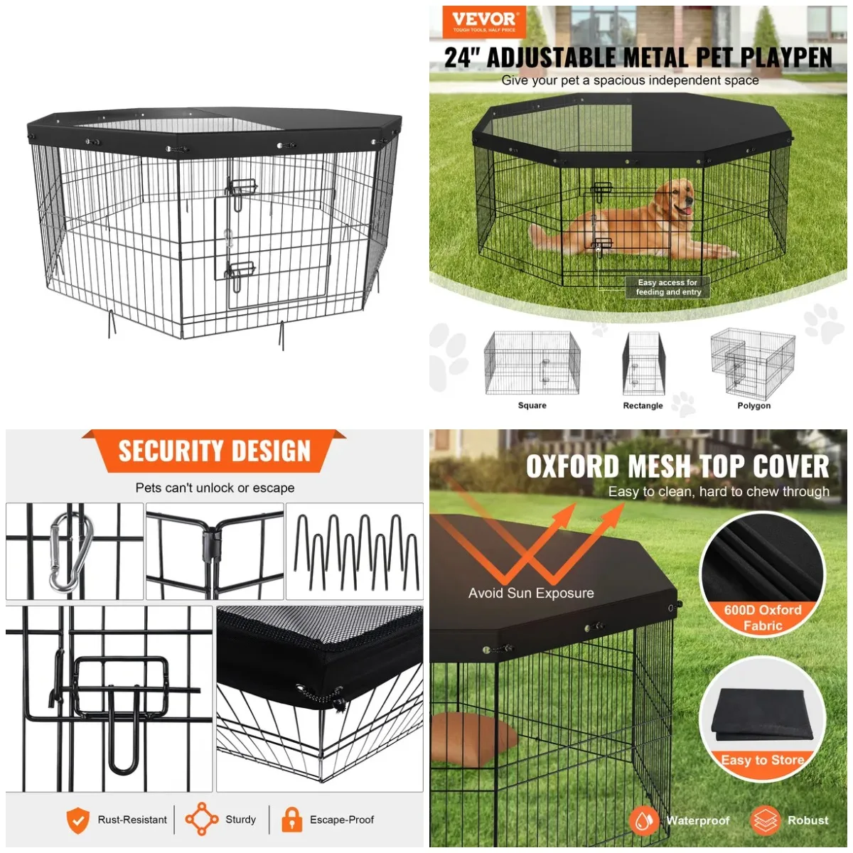 

Складной манеж для собак с 8 панелями и верхней крышкой, забор для домашних животных 24 фута H для маленьких/средних собак, для использования в помещении и на открытом воздухе, включает колья для земли