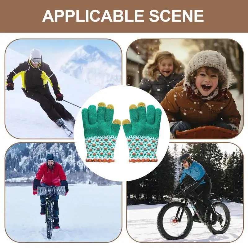 ผู้ใหญ่ถักถุงมือความร้อนถักซับถุงมืออุ่นยืดหนาขนแกะเรียงราย Full Finger ถุงมือสําหรับขับรถวิ่ง