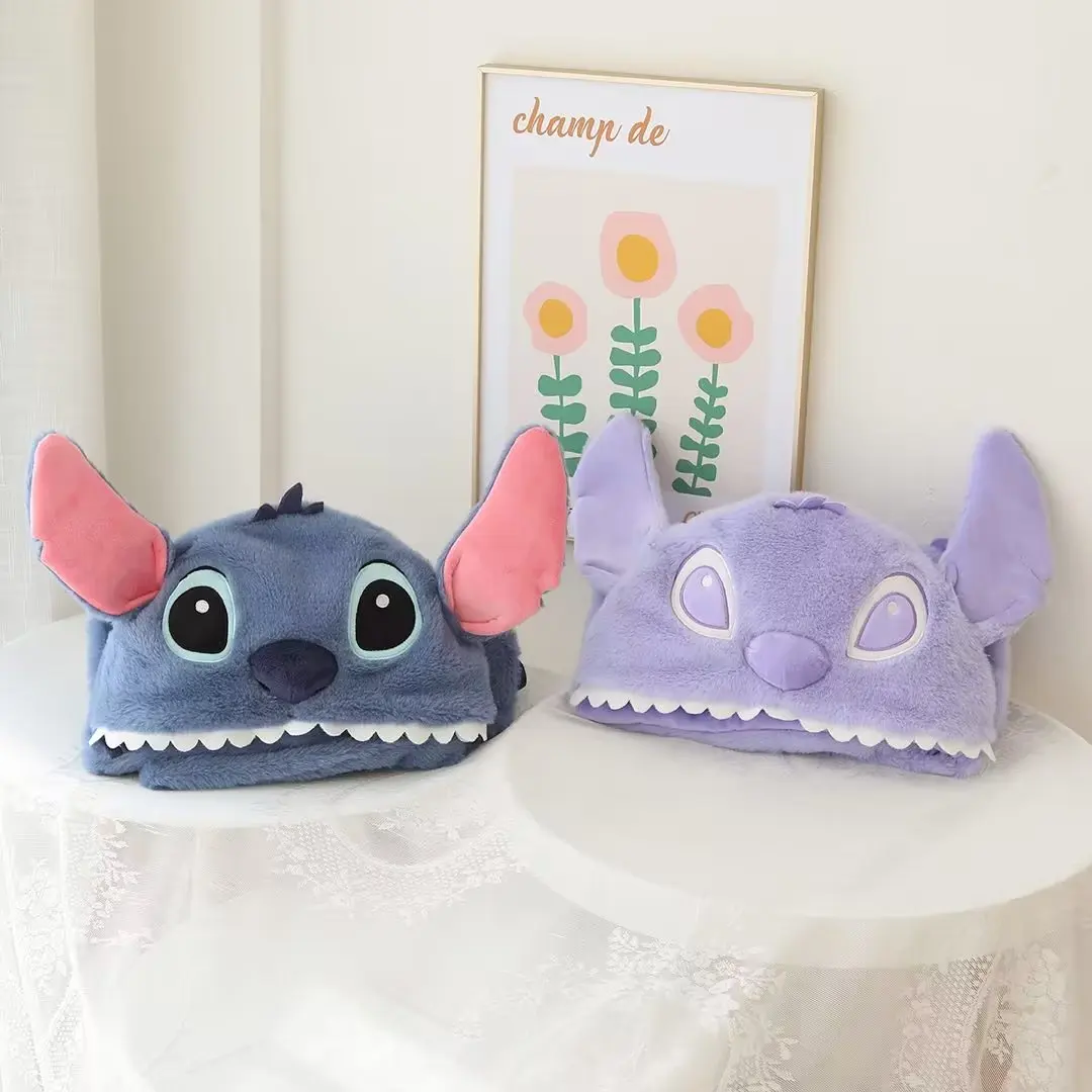 Stitch Hat Disney Autumn and Winter Lovely Plush Hat Thickened Warm Scarf One Even Hat Scarf Gloves Three Sets