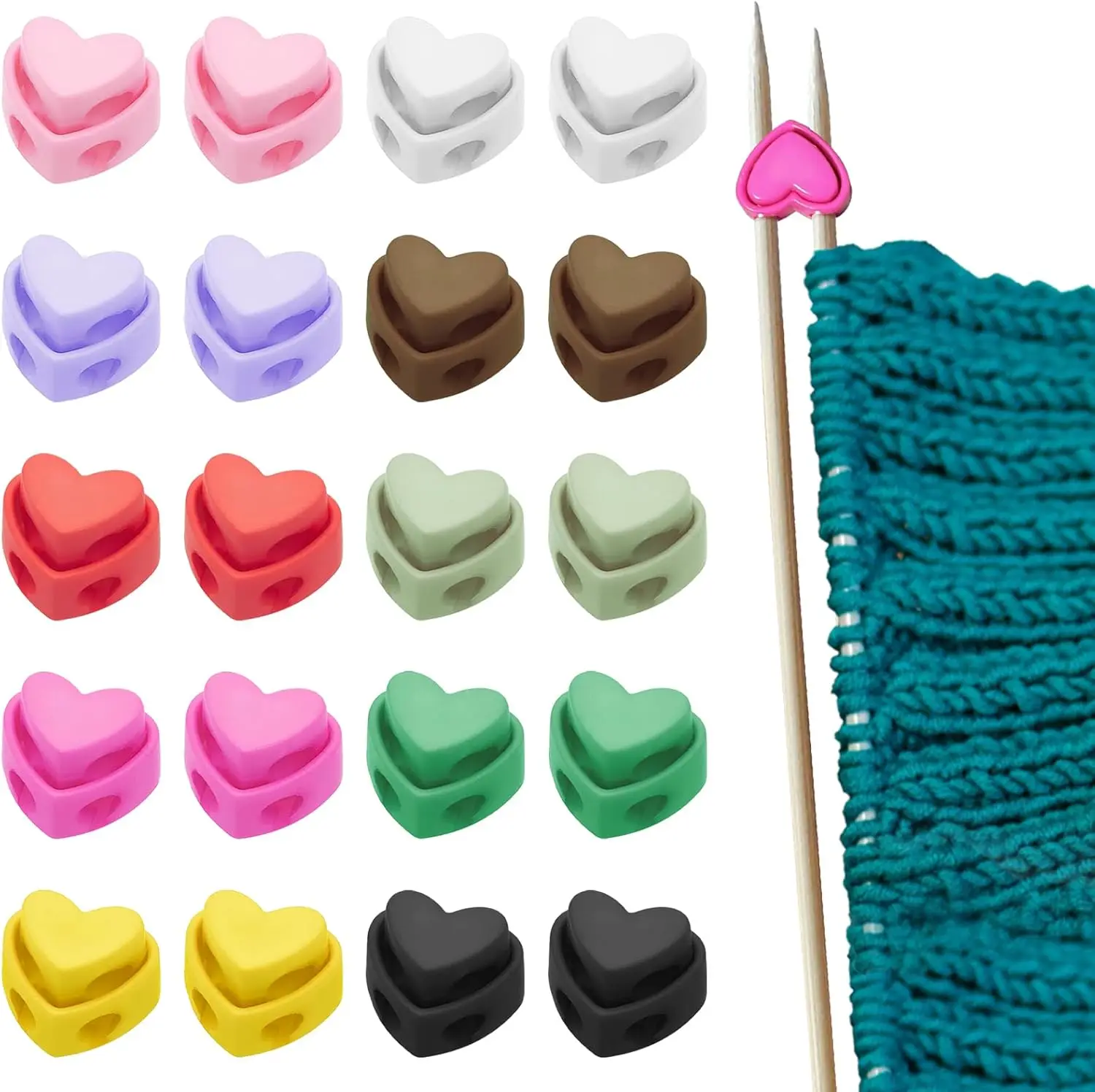 5 Stück/Set Bunte Stricknadel-Stopper Herzförmiger Doppelloch-Nadelspitzenschutz DIY Strickzubehör