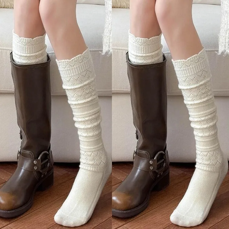 

Новые теплые вязаные носки-ботфорты в стиле ретро с ажурным узором, осенне-зимние кашемировые дышащие мягкие чулки