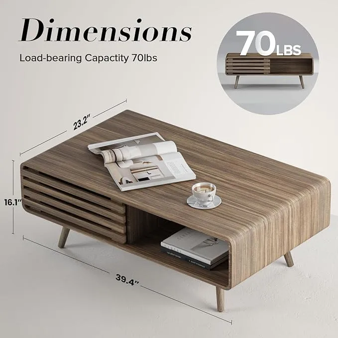 Café TablesFarmhouse Coffee Table with Storage Easy Assembly Wood Living Room Furniture