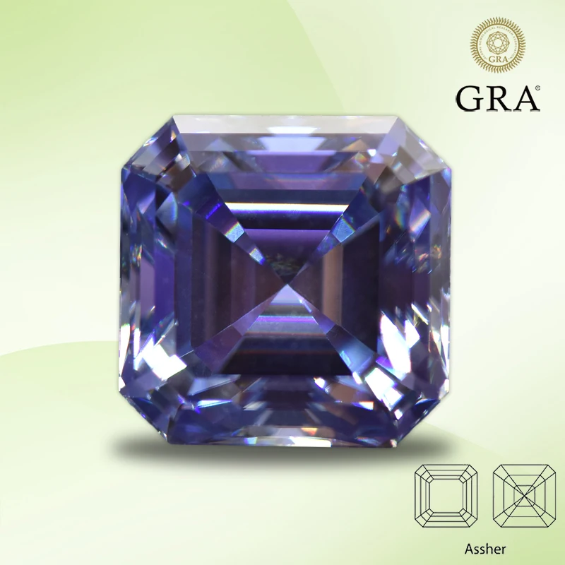 Moissanite Loose Stone Lavender Color Asscher Cut Gemstone Lab Created Heat Diamond for DIY Jewelry Making with GRA Certificate