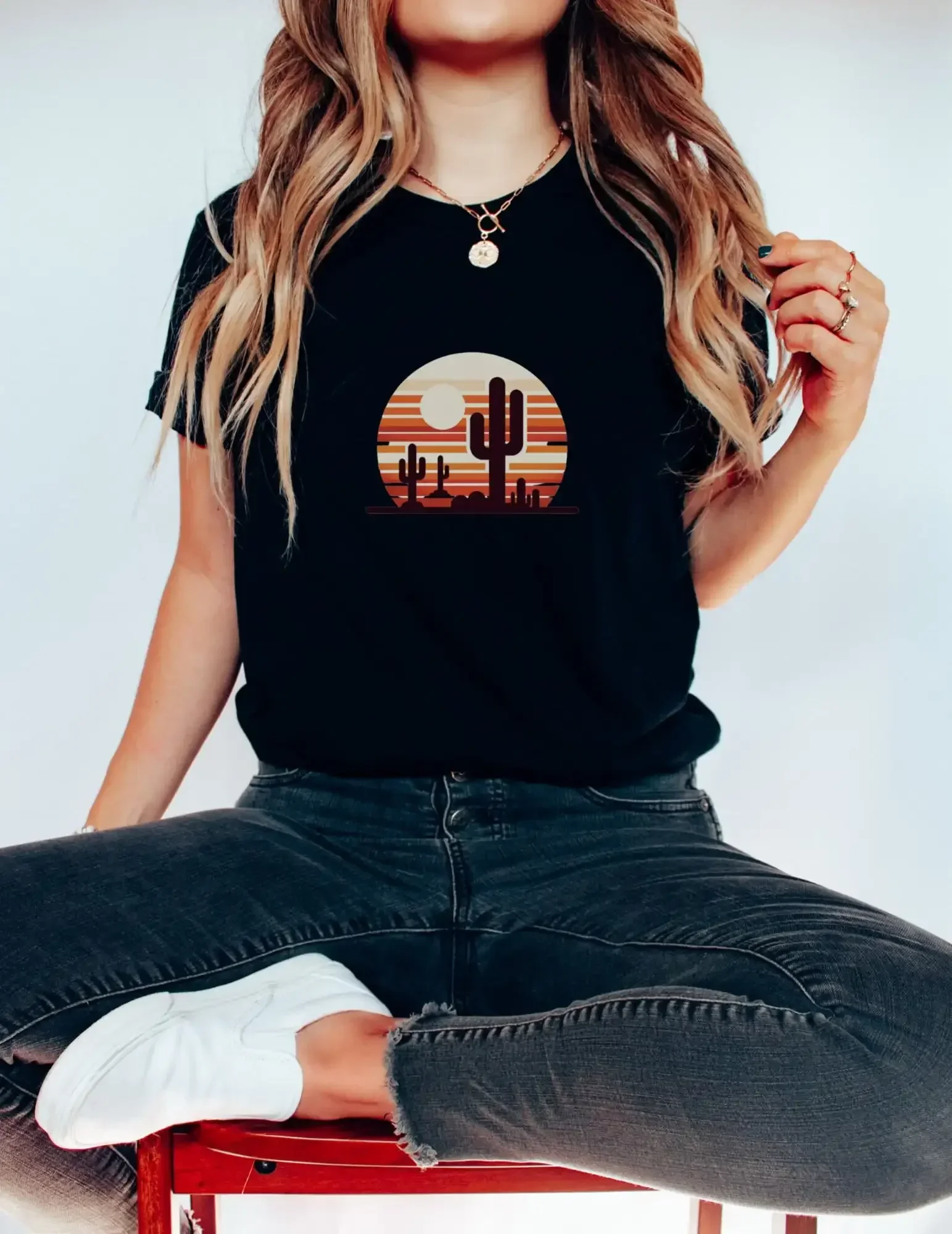 Desert Sunset T Shirt Cotton Cactus Cacti Clothing And Apparel Shop Retro 70'S