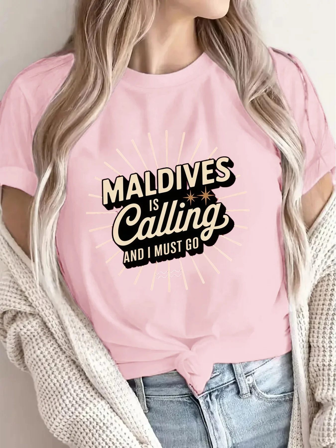 

Тема путешествий Мальдивы, женская универсальная модная футболка