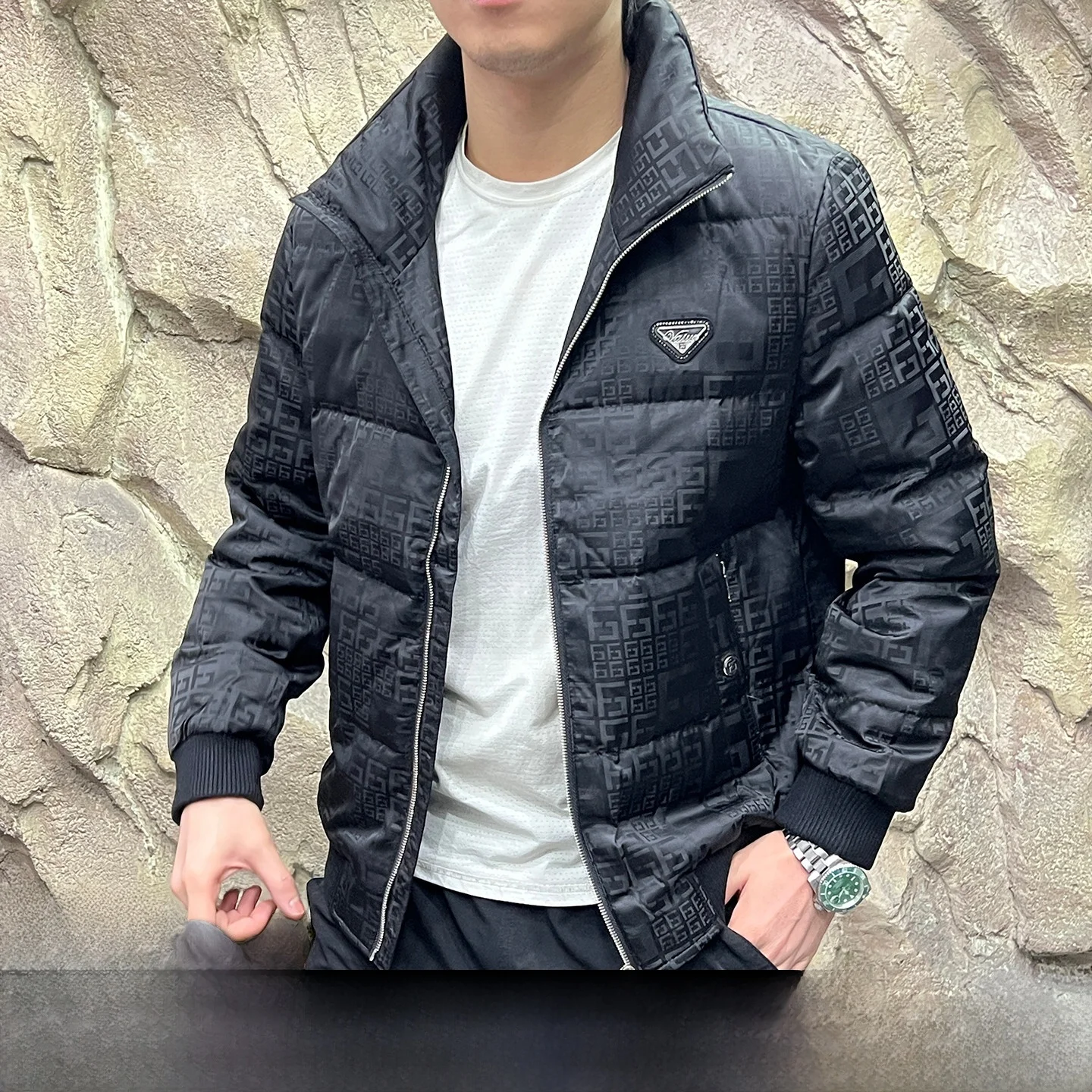 

Thiened Du down Puffer Jaet Men's Casual All-Match Stand Collar Winter Coat Faionable Windproof Warm Zipper Closure