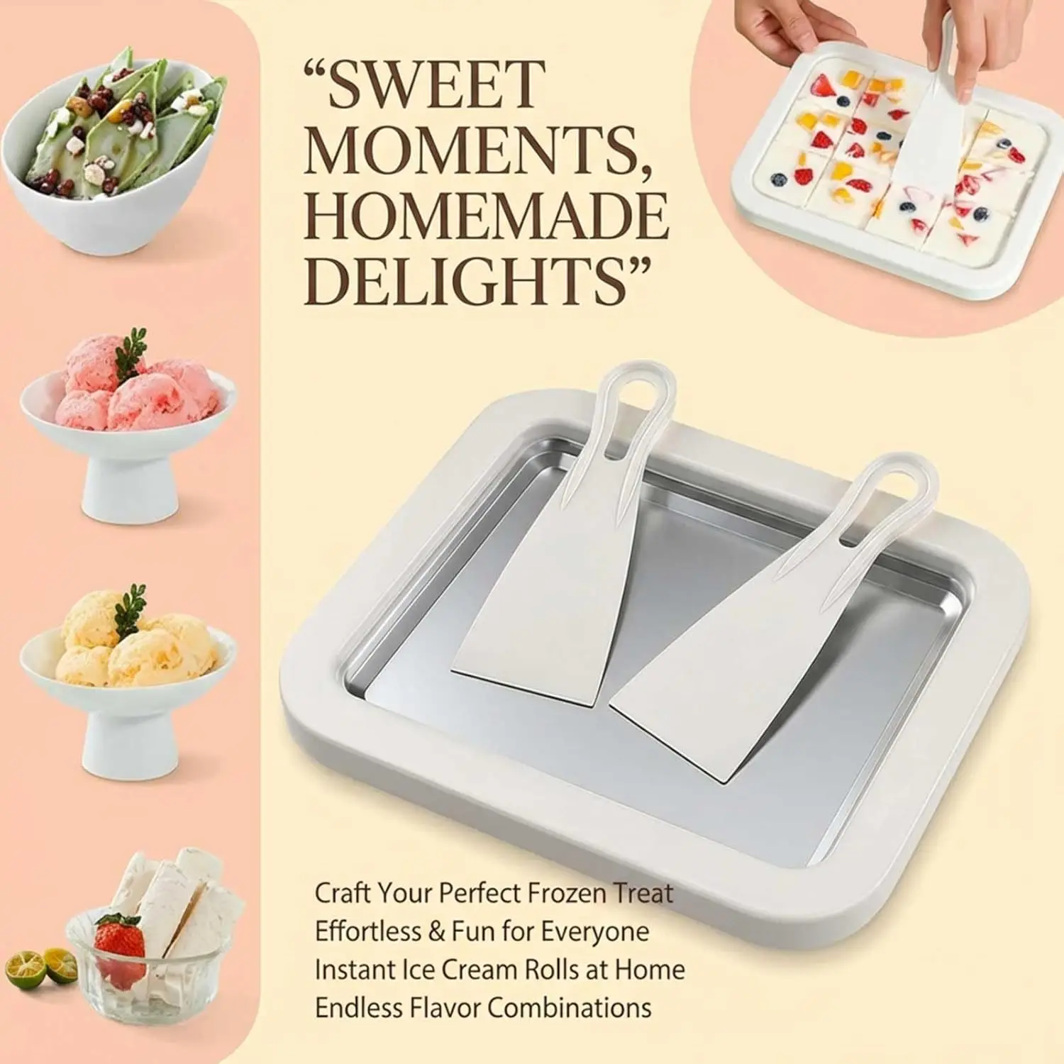 Máquina Doméstica para Hacer Helados con 1 Espátula, Máquina Instantánea para Hacer Helados Enrollados, Sorbetes y Yogur Helado, Máquina para Helados Fritos