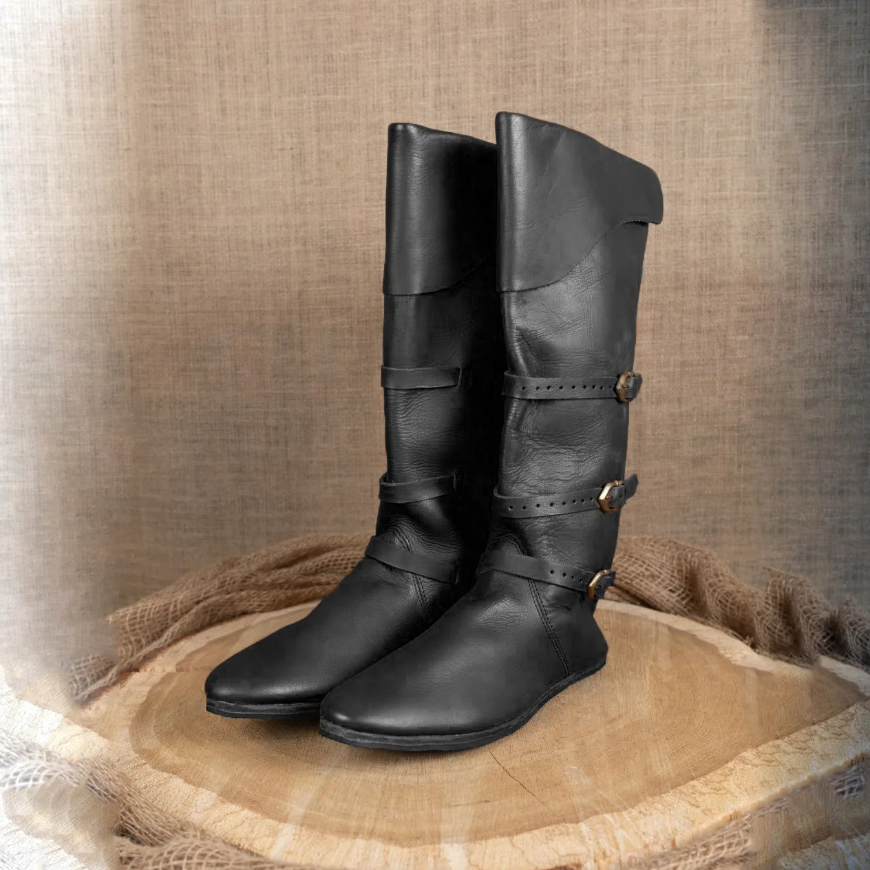 Medieval European And American Adult Men And Women Renaissance Flat Buckle Boots Fashionable Metal Decoration Casual Style Boots