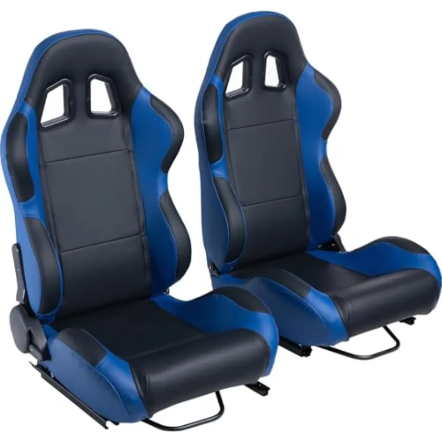 

Universal Racing Seats Pair Black Blue PVC Leather Reclinable With Double Lock Slider Bucket Seats