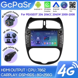 Car Radio Carplay For PEUGEOT 206 206CC 206SW 2000-2008 Navigation GPS Android Auto Multimedia Player Stereo Cam No 2din 5G WiFi