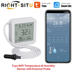 Tuya WiFi Temperature Humidity Sensor With External Probe for Smart Home Hygrometer APP Monitoring For Plants Aquarium Winery