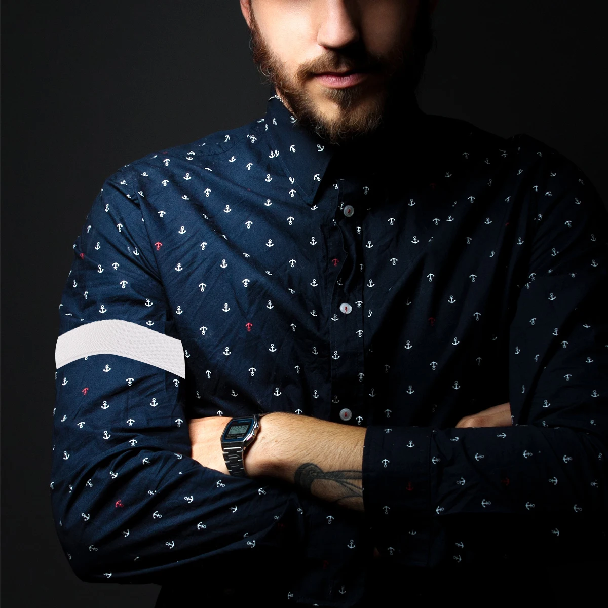 

1Pair Anti-Slip Sleeve Armband 2.5cm Non Adjustable Unisex Chinlon Beautiful Practical for Office Formal Use Men Women White