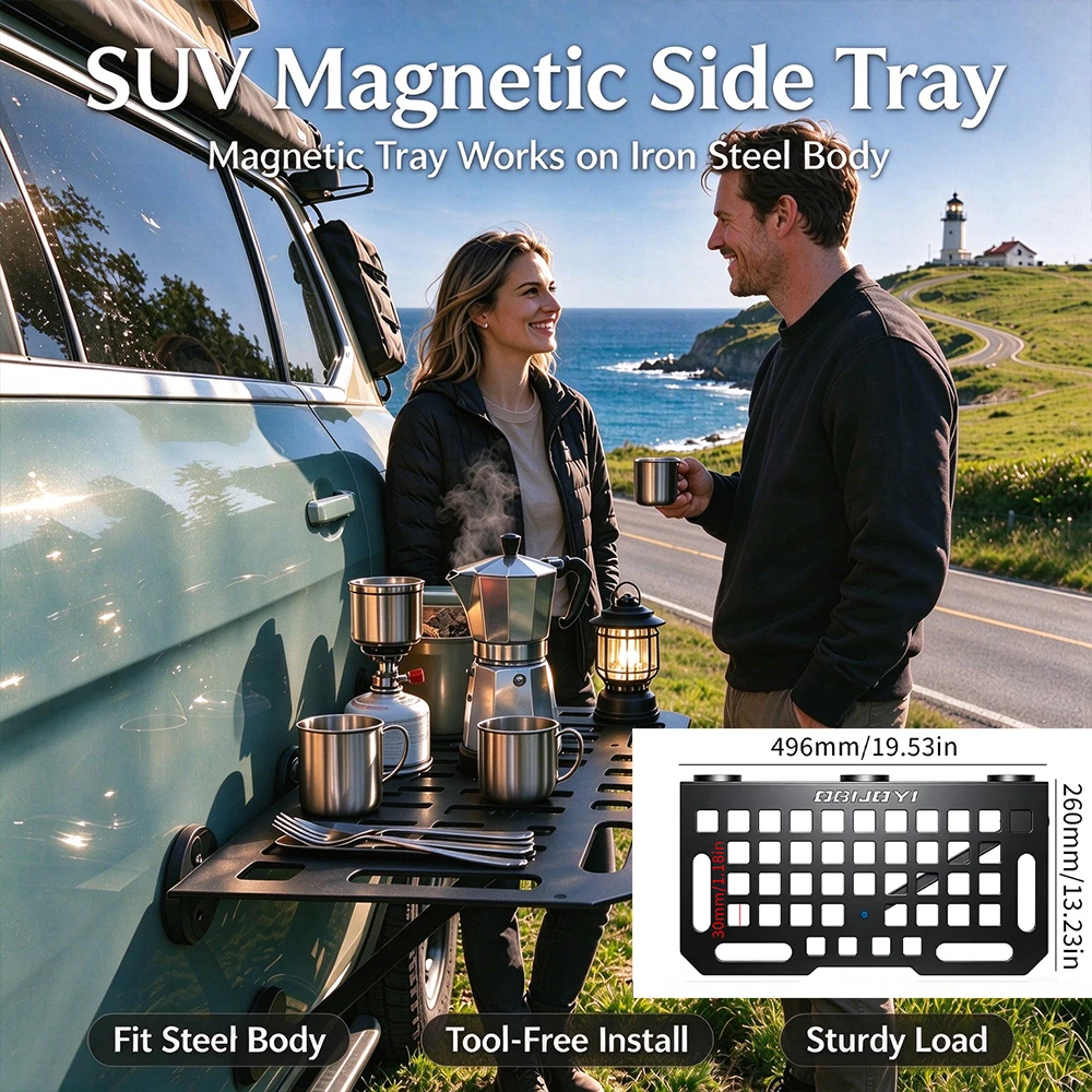 OBIJOYI Heavy Duty Collapsible Car Camping Table Fit All Steel Cars Outdoor Travel Side-mounted Vehicle Table