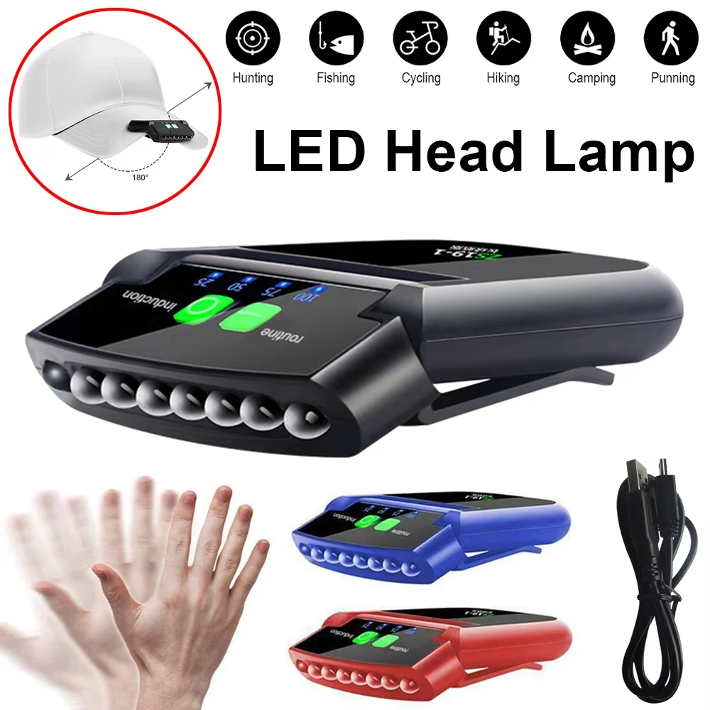 Mini LED Sensor Headlamp Hat Clip Night Lights Super Bright Torch Fishing Camping Flashlight Lamp USB Rechargeable Head Light