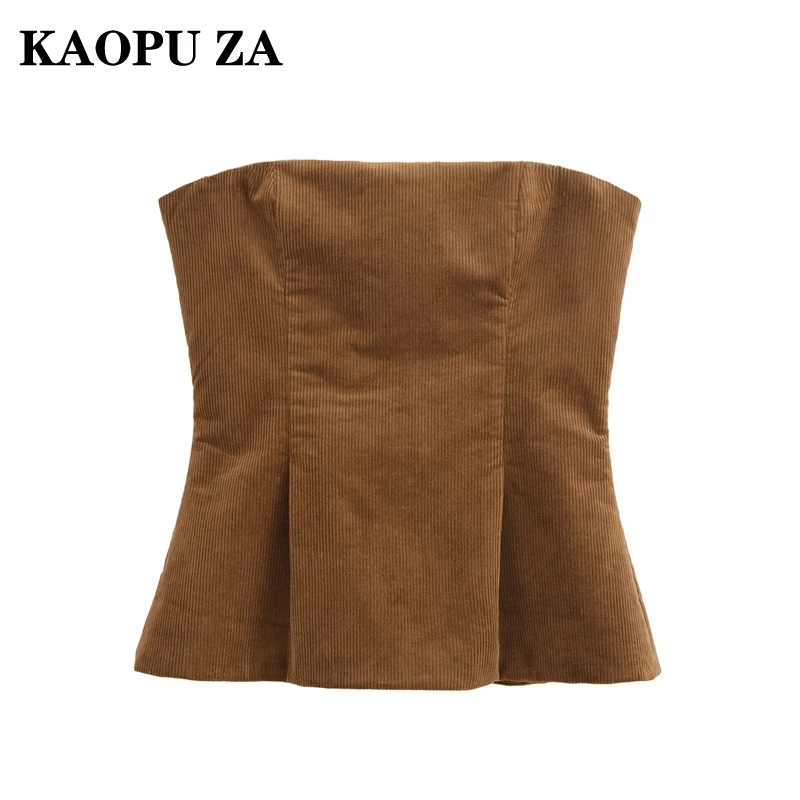 KAOPU ZA Woman 2024 New Autumn Vintage Sleeveless Solid Color Vest Top Women Clothing Casual Fashion Short Ruffles zipper Gilet