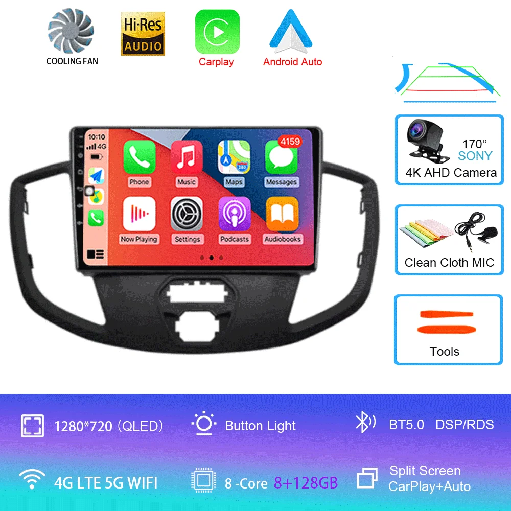 Android 16 Draadloze Carplay & Auto WIFI + 4G voor Ford Transit 2015 2016 2017 2018 autoradio multimediaspeler stereo 2D