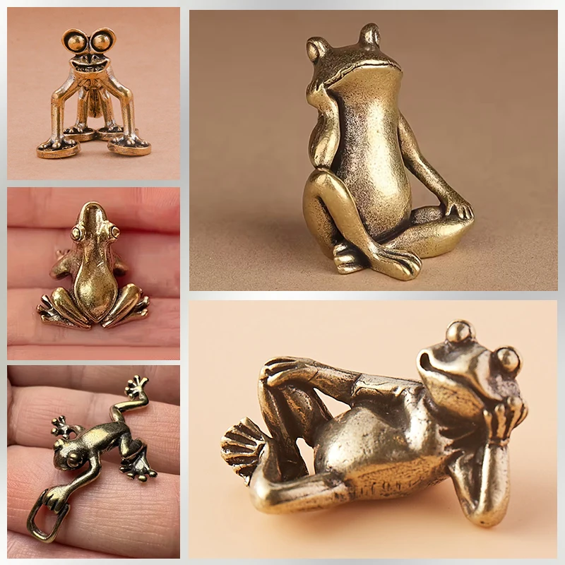Estatua de rana de latón Vintage, nuevo diseño, decoración de rana, encantadora pose contemplativa, adorno de escritorio, estatuilla de té para mascotas, decoración para el hogar y la Oficina