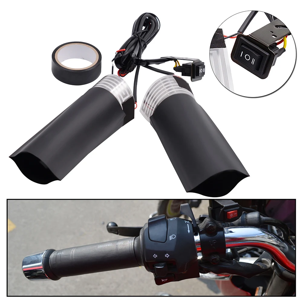 

12V Motorcycle Electric Heating Handlebar Kit Black 3 Speed Adjustable Fast Heating Pet Metal Film No Drilling Easy Install