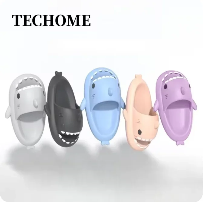 Women Cartoon Shark Slippers Men Indoor Bathroom Slides Summer Couple Fashion Flat Shoes Sandals Soft EVA Beach Flip Flops