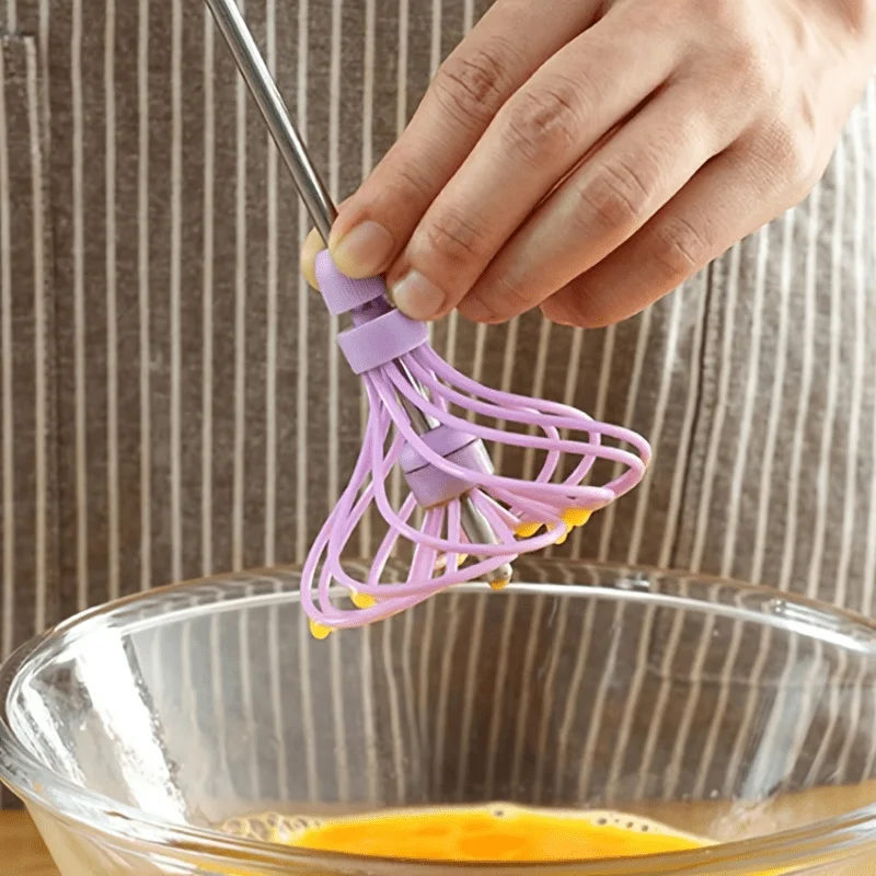 Stainless Steel Semi-Automatic Egg Whisk - Hand Push Whisk for Egg Beating, Blending,and Stirring - Kitchen Gadget and Accessory
