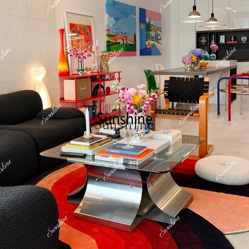 

Coffee table stainless steel metal medieval square living room design minimalist glass coffee tableX