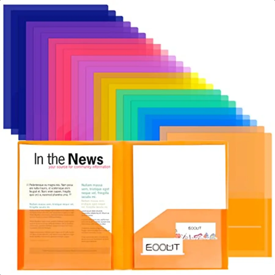 

24pcs Folders with Pockets Plastic Pocket Folders Clear Folders with 2 Pockets for Office Students and School Letter Size A4 Si