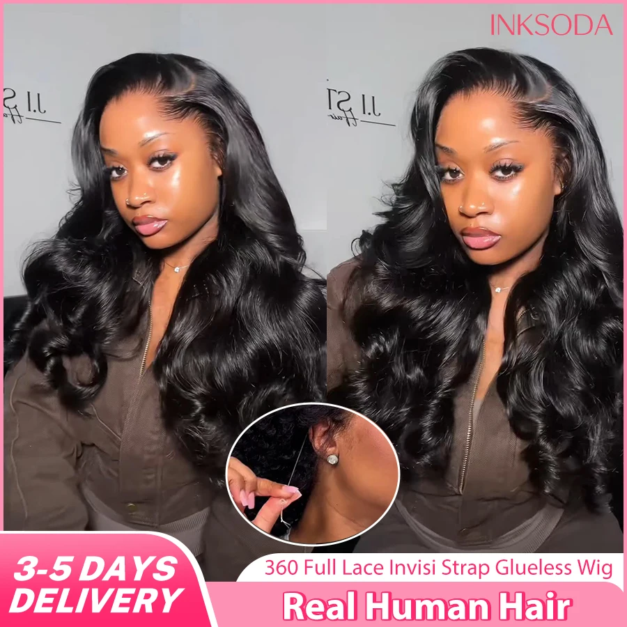 

220% Density Invisi Strap 360 Full HD Lace Frontal Body Wave Wig Black Human Hair Drawstring Snug Body Wave Glueless Wigs Invisible Strap Glueless Invisi Strap Full Lace Body Wave Wig For Women Ready To Wear Preplucked Prebleached