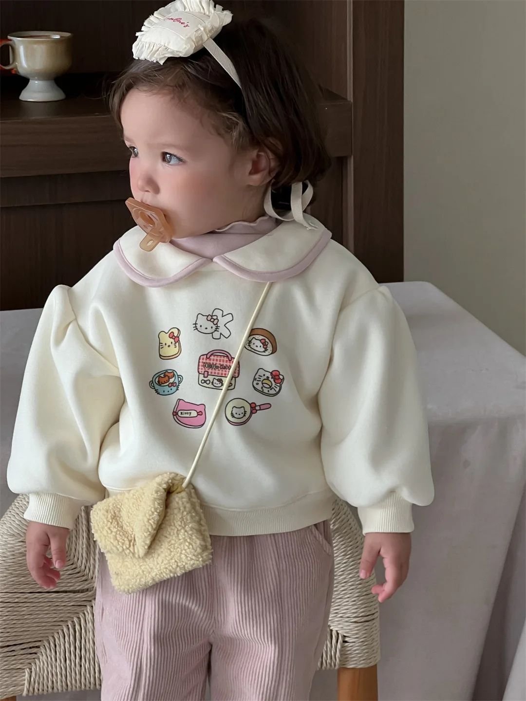 2024 Winter New Baby Girl Long Sleeve Fleece Sweatshirt Girls Cartoon Print Pullover Infant Toddler Plus Velvet Thick Clothes image 6