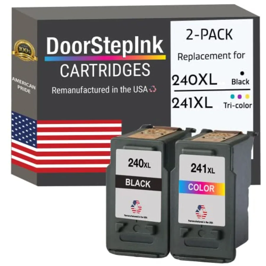 

Remanufactured in The USA Ink Cartridge Replacement for Printer Canon PG-240XL 240XL CL-241XL 241XL Black Color Combo Pack PIXM