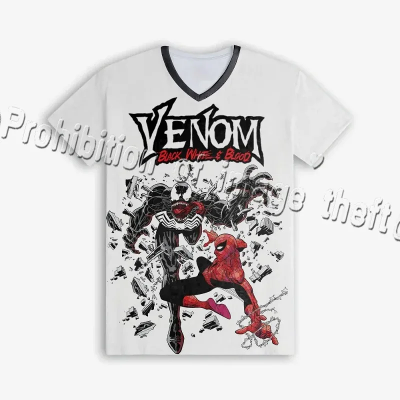 السم مقابل. تي شيرت Spider Man ثلاثي الأبعاد مطبوع برقبة على شكل حرف V Marvel Heroes Duel Ink Painting Style Theme بأكمام قصيرة للبالغين والأطفال #1