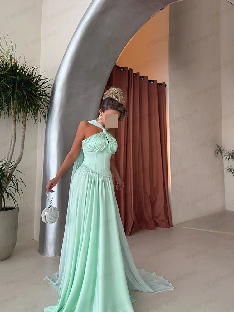 Vestidos de noite elegantes, capa sem mangas, linha, vestido de baile islâmico, verde, casamento, convidado, vestido de festa personalizado