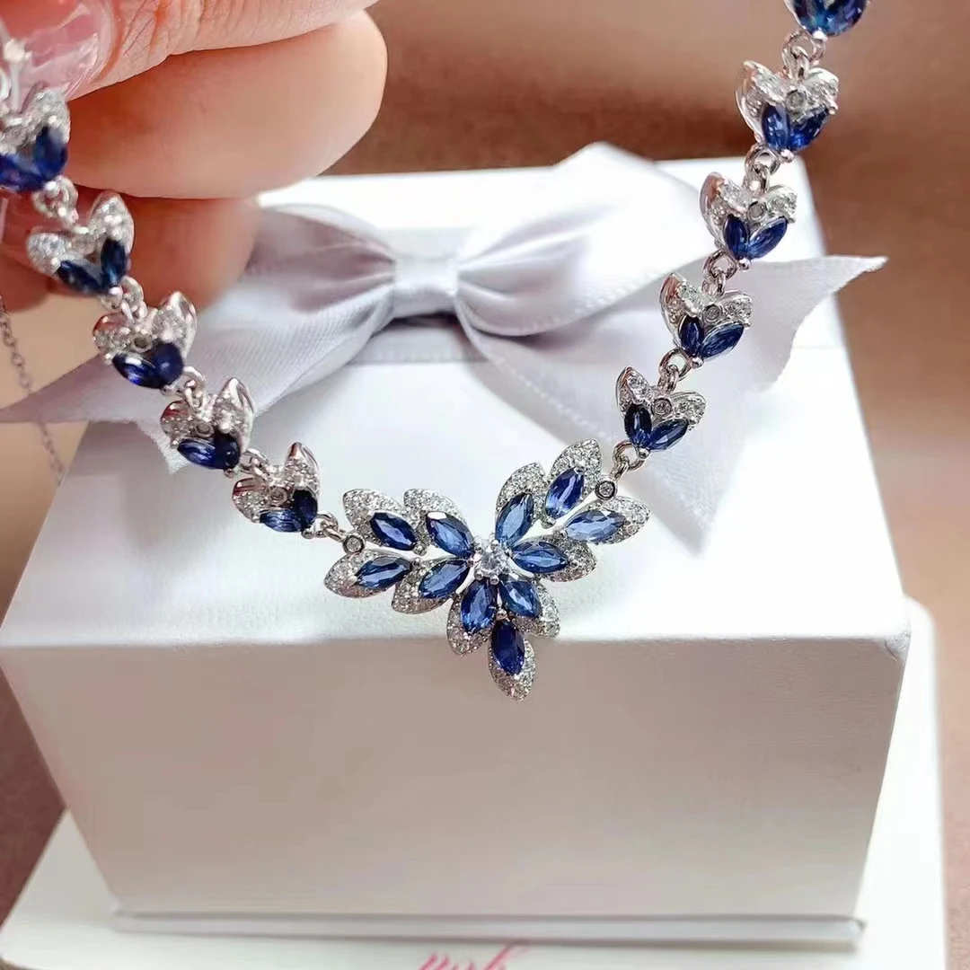Total 5ct Natural Sapphire Necklace for Party 100% Real Sapphire Wedding Necklace 925 Sterling Silver  Jewelry Gift for Woman